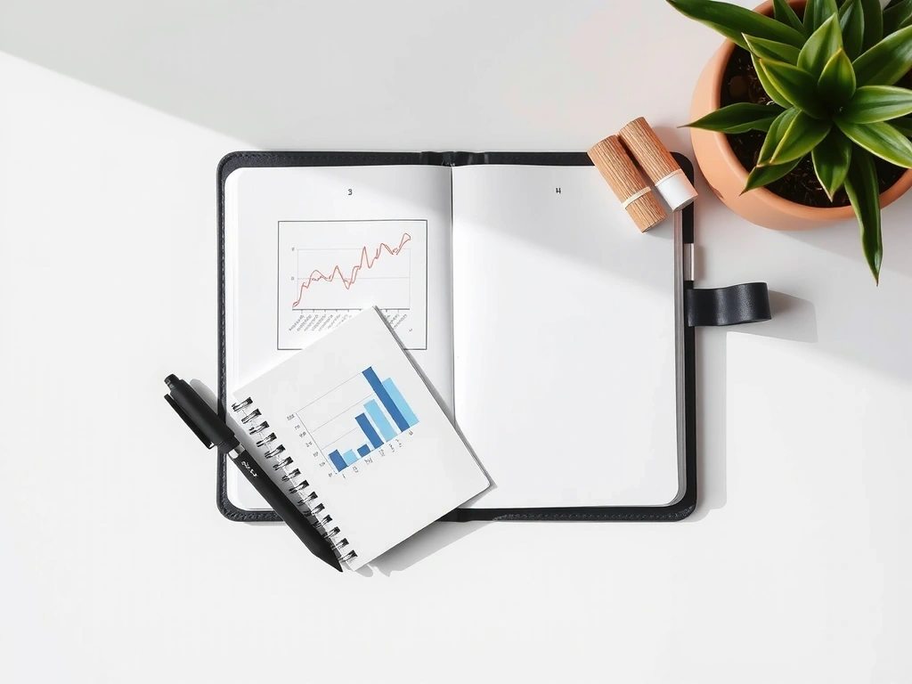 Notitieboek met simpele grafieken op een bureau